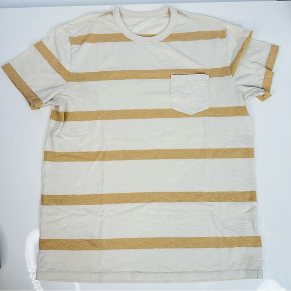 GAP T-shirt SHORT SLEEVE men’s shirt CREAM GOLD striped shirt CREWNECK L - Picture 7 of 7